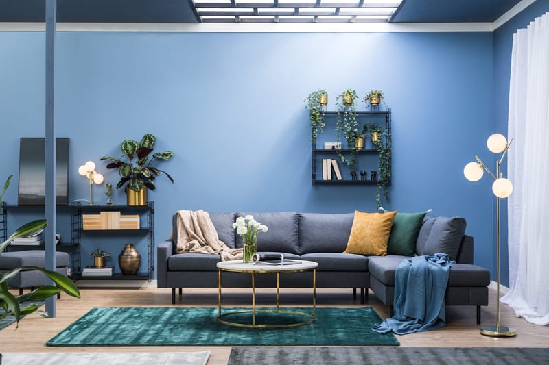 Peppe 4-seters Høyrevendt L-formet Sjeselongsofa i Stoff - Mørk grå - Møbler - Sofaer - Sofaer med sjeselong - 4 seters sofa med divan