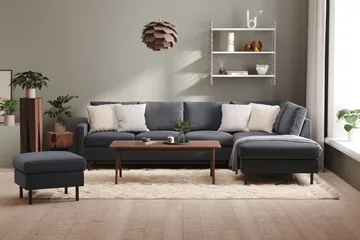 Peppe 4-seters Høyrevendt L-formet Sjeselongsofa i Stoff - Mørk grå - Møbler - Sofaer - Sofaer med sjeselong - 4 seters sofa med divan