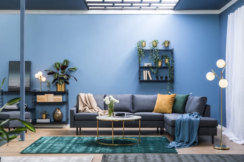 Peppe 4-seters Høyrevendt L-formet Sjeselongsofa i Stoff - Mørk grå - Møbler - Sofaer - Sofaer med sjeselong - 4 seters sofa med divan