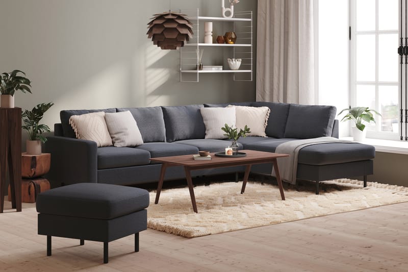 Peppe 4-seters Høyrevendt L-formet Sjeselongsofa i Stoff - Mørk grå - Møbler - Sofaer - Sofaer med sjeselong - 4 seters sofa med divan
