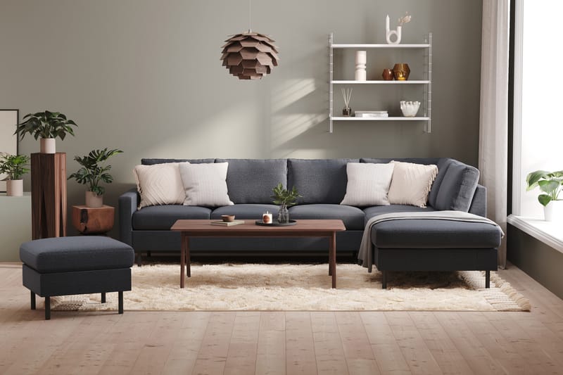 Peppe 4-seters Høyrevendt L-formet Sjeselongsofa i Stoff - Mørk grå - Møbler - Sofaer - Sofaer med sjeselong - 4 seters sofa med divan
