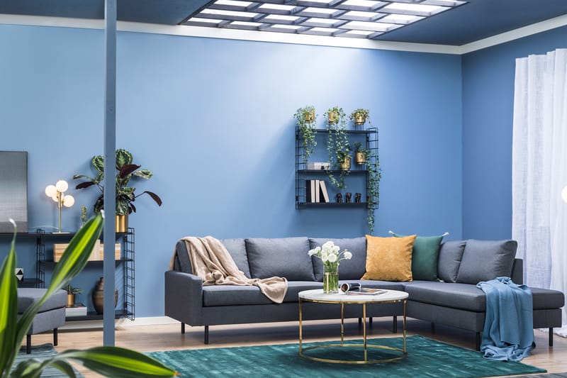 Peppe 4-seters Høyrevendt L-formet Sjeselongsofa i Stoff - Mørk grå - Møbler - Sofaer - Sofaer med sjeselong - 4 seters sofa med divan