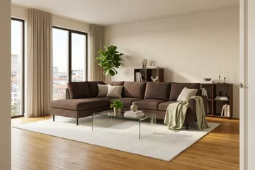 Peppe 4-seters Venstrevendt L-formet Sjeselongsofa i Manchester - Mørk brun - Møbler - Sofaer - Sofaer med sjeselong - 4 seters sofa med divan