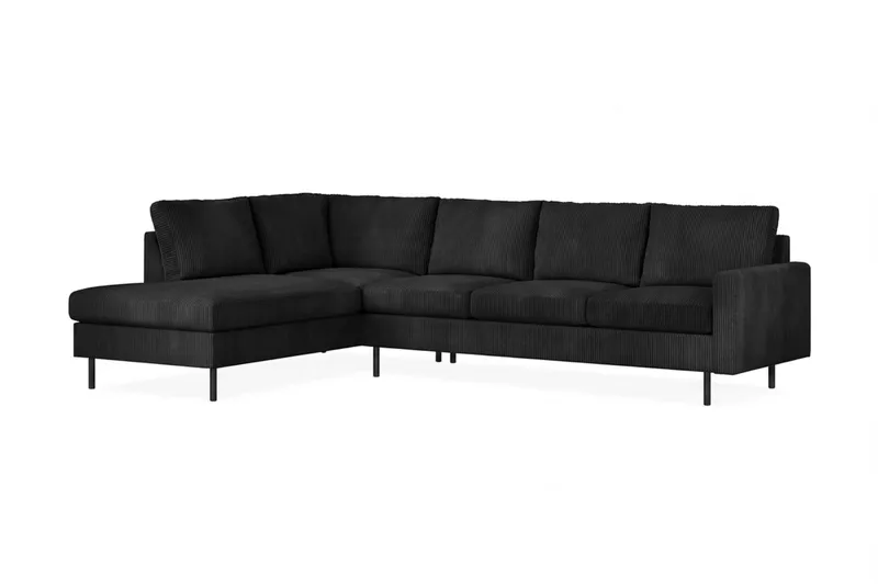 Peppe 4-seters Venstrevendt L-formet Sjeselongsofa i Manchester - Svart - Møbler - Sofaer - Sofaer med sjeselong - 4 seters sofa med divan