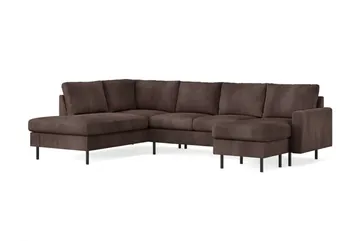 Peppe 4-seters Venstrevendt U-formet Sofa med Divan og Sjeselong i Manchester - Mørk brun - Møbler - Sofaer - Sofaer med sjeselong - 4 seters sofa med divan