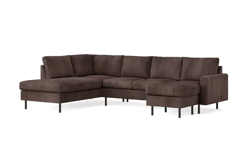 Peppe 4-seters Venstrevendt U-formet Sofa med Divan og Sjeselong i Manchester - Mørk brun - Møbler - Sofaer - Sofaer med sjeselong - 4 seters sofa med divan
