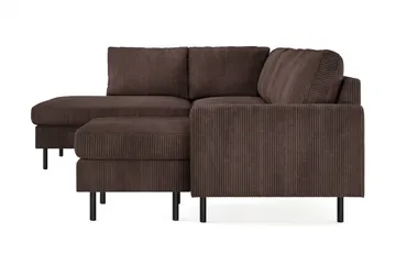 Peppe 4-seters Venstrevendt U-formet Sofa med Divan og Sjeselong i Manchester - Mørk brun - Møbler - Sofaer - Sofaer med sjeselong - 4 seters sofa med divan