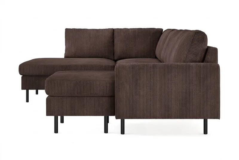 Peppe 4-seters Venstrevendt U-formet Sofa med Divan og Sjeselong i Manchester - Mørk brun - Møbler - Sofaer - Sofaer med sjeselong - 4 seters sofa med divan