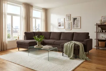 Peppe 4-seters Venstrevendt U-formet Sofa med Divan og Sjeselong i Manchester - Mørk brun - Møbler - Sofaer - Sofaer med sjeselong - 4 seters sofa med divan