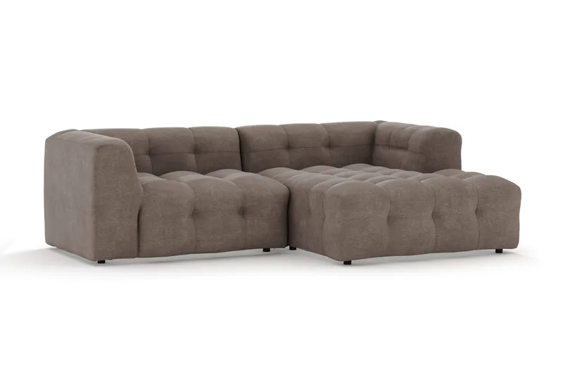 Puffy 3-seters boblete sofa med divan høyre - Brun - Møbler - Sofaer - Sofaer med sjeselong - 3 seters sofa med divan