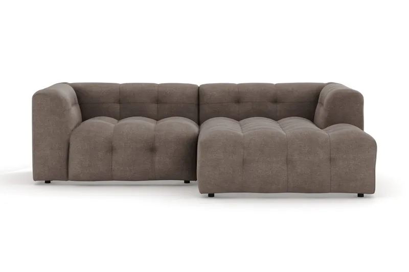 Puffy 3-seters boblete sofa med divan høyre, Brun