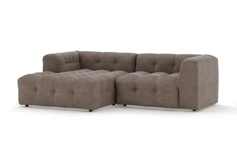 Puffy 3-seters boblete sofa med divan venstre - Brun - Møbler - Sofaer - Sofaer med sjeselong - 3 seters sofa med divan