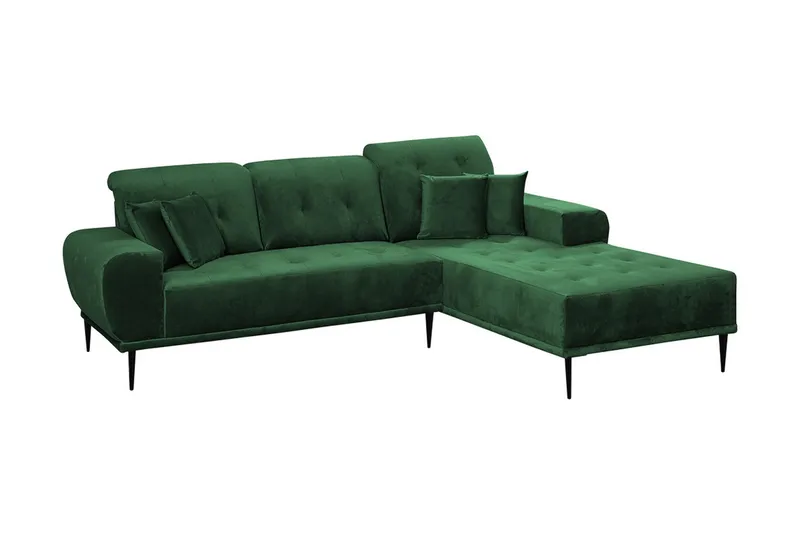 Rapale 3-seters Sofa med Divan Høyre med Puter - Fløyel/Grønn - Møbler - Sofaer - Sofaer med sjeselong - 3 seters sofa med divan