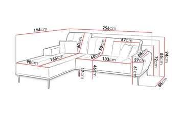 Rapale 3-seters Sofa med Divan Venstre med Puter - Fløyel/Grønn - Møbler - Sofaer - Sofaer med sjeselong - 3 seters sofa med divan