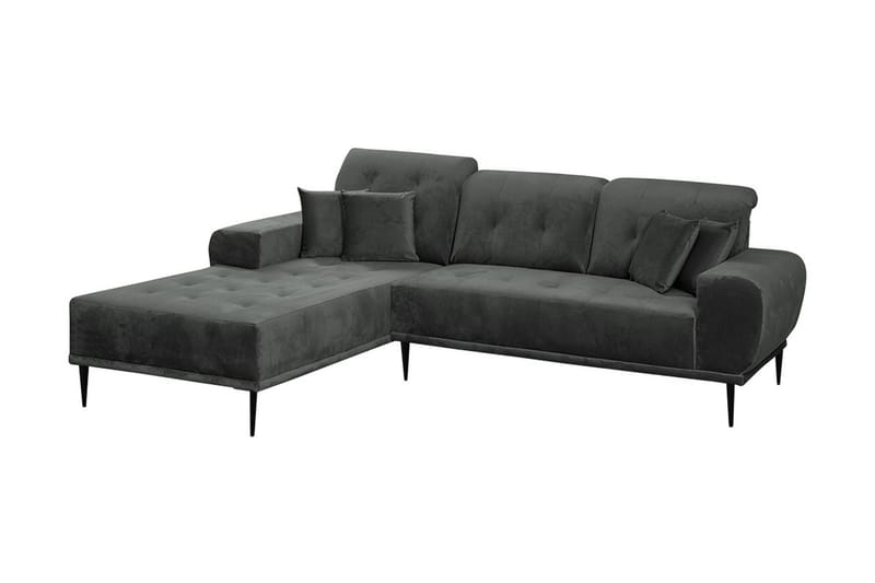 Rapale 3-seters Sofa med Divan Venstre med Puter, Fløyel/Lysegrå/Svart