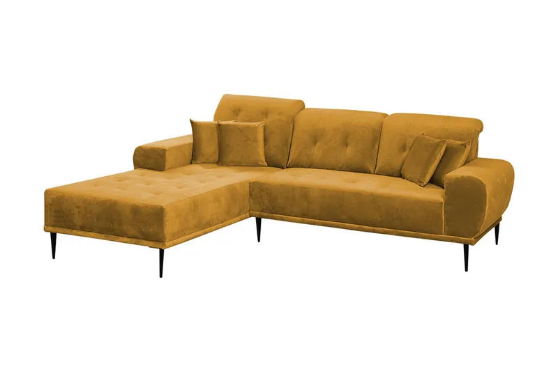 Rapale 3-seters Sofa med Divan Venstre med Puter, Fløyel/Gul