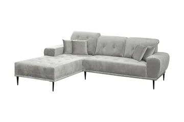 Rapale 3-seters Sofa med Divan Venstre med Puter - Fløyel/Lysegrå - Møbler - Sofaer - Sofaer med sjeselong - 3 seters sofa med divan