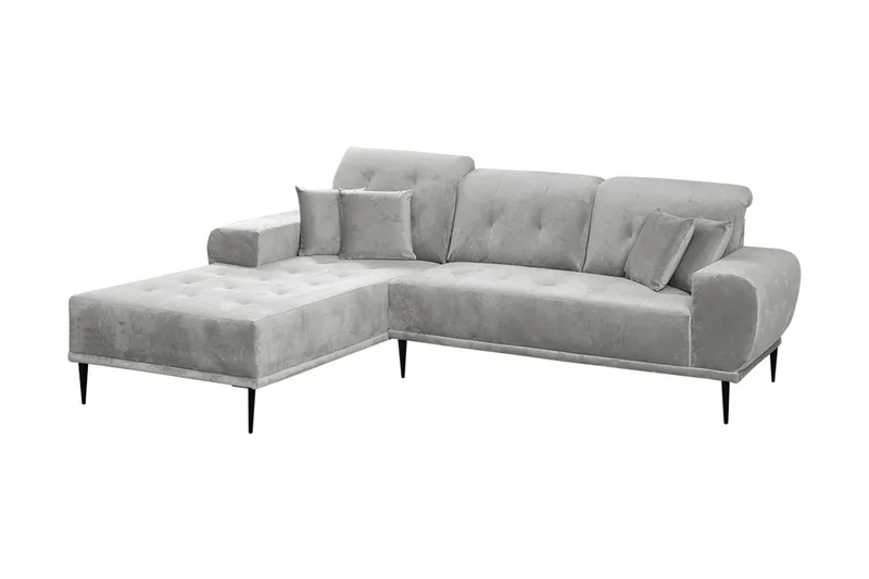 Rapale 3-seters Sofa med Divan Venstre med Puter - Fløyel/Lysegrå - Møbler - Sofaer - Sofaer med sjeselong - 3 seters sofa med divan