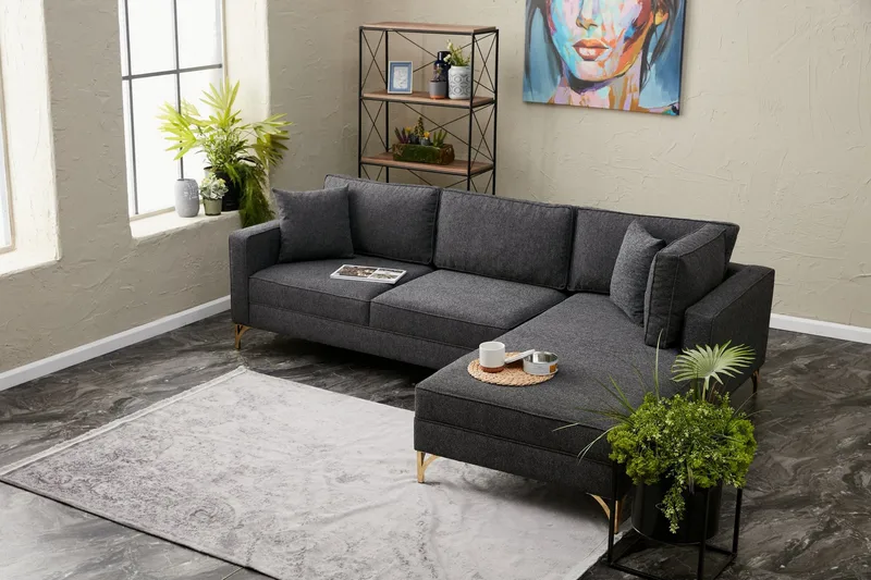 Retzow Sofa med Divan 4-seter - Antrasitt - Møbler - Sofaer - Sofaer med sjeselong - 4 seters sofa med divan