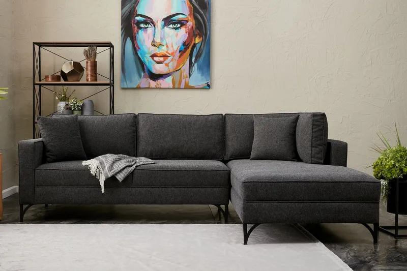 Retzow Sofa med Sjeselong 4-seter - Antrasitt - Møbler - Sofaer - Sofaer med sjeselong - 4 seters sofa med divan