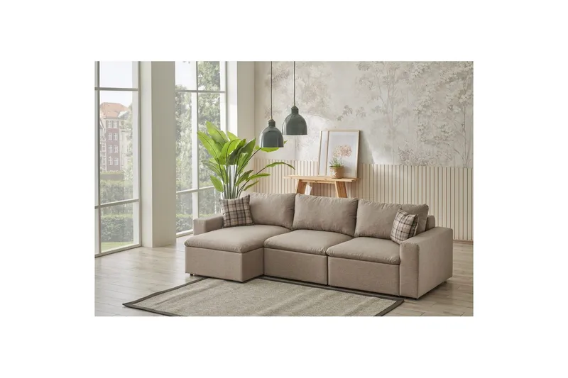 Rivran Sofa med Divan 4-sits - Krem - Møbler - Sofaer - Sofaer med sjeselong - 4 seters sofa med divan