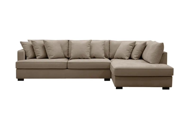 Rossita 4-seters høyrevendt, L-formet dyp sjeselongsofa i stoff - Brun - Møbler - Sofaer - Sofaer med sjeselong - 4 seters sofa med divan