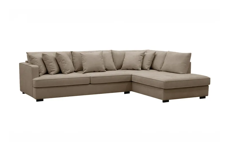 Rossita 4-seters høyrevendt, L-formet dyp sjeselongsofa i stoff - Brun - Møbler - Sofaer - Sofaer med sjeselong - 4 seters sofa med divan