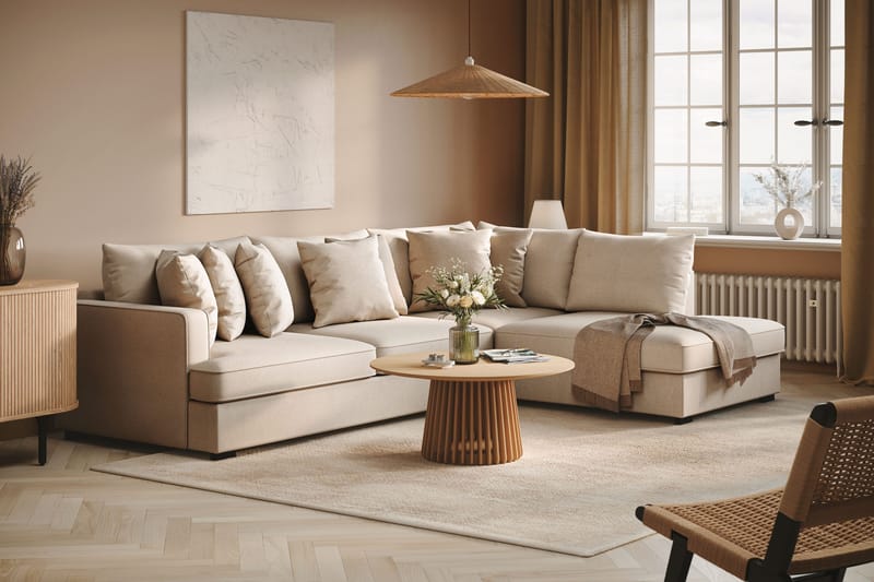 Rossita 4-seters Høyrevendt L-formet Dyp Sjeselongsofa i Bouclé - Beige - Møbler - Sofaer - Sofaer med sjeselong - 4 seters sofa med divan