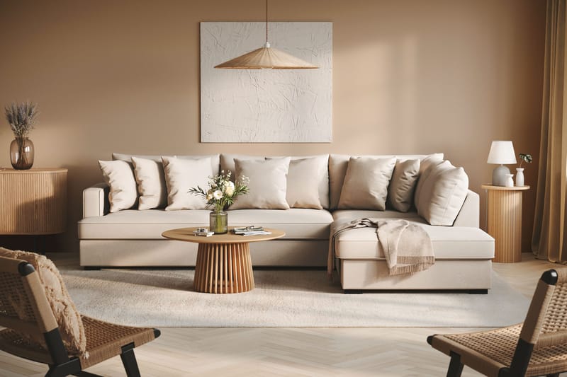 Rossita 4-seters Høyrevendt L-formet Dyp Sjeselongsofa i Bouclé - Beige - Møbler - Sofaer - Sofaer med sjeselong - 4 seters sofa med divan