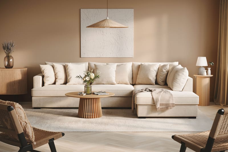 Rossita 4-seters Høyrevendt L-formet Dyp Sjeselongsofa i Chenille - Beige - Møbler - Sofaer - Sofaer med sjeselong - 4 seters sofa med divan