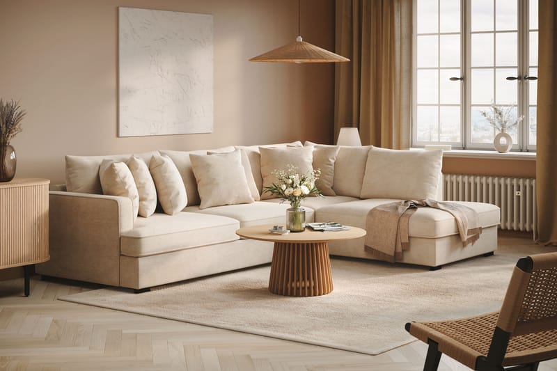 Rossita 4-seters Høyrevendt L-formet Dyp Sjeselongsofa i Chenille - Beige - Møbler - Sofaer - Sofaer med sjeselong - 4 seters sofa med divan