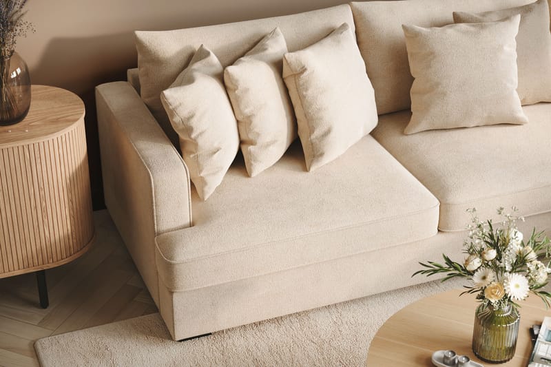 Rossita 4-seters Høyrevendt L-formet Dyp Sjeselongsofa i Chenille - Beige - Møbler - Sofaer - Sofaer med sjeselong - 4 seters sofa med divan