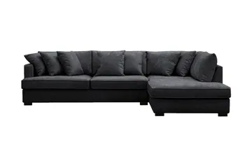 Rossita 4-seters Høyrevendt L-formet Dyp Sjeselongsofa i Chenille - Svart - Møbler - Sofaer - Sofaer med sjeselong - 4 seters sofa med divan