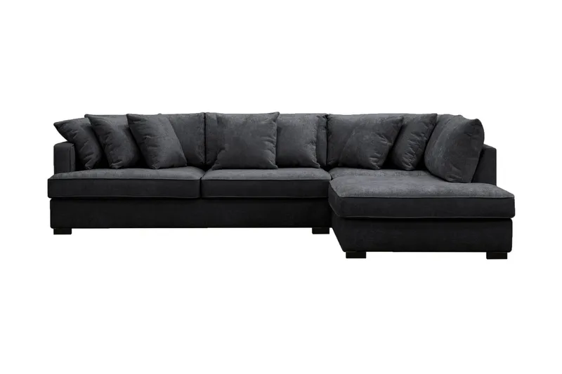 Rossita 4-seters Høyrevendt L-formet Dyp Sjeselongsofa i Chenille - Svart - Møbler - Sofaer - Sofaer med sjeselong - 4 seters sofa med divan