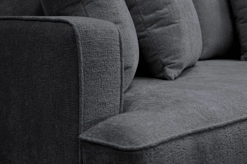 Rossita 4-seters Høyrevendt L-formet Dyp Sjeselongsofa i Chenille - Svart - Møbler - Sofaer - Sofaer med sjeselong - 4 seters sofa med divan
