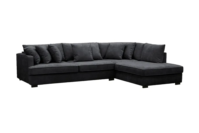 Rossita 4-seters Høyrevendt L-formet Dyp Sjeselongsofa i Chenille - Svart - Møbler - Sofaer - Sofaer med sjeselong - 4 seters sofa med divan