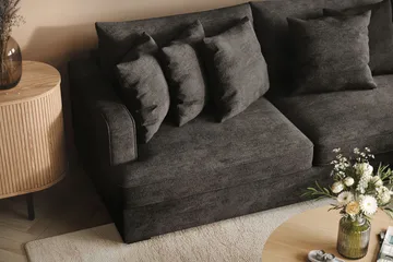 Rossita 4-seters Høyrevendt L-formet Dyp Sjeselongsofa i Chenille - Svart - Møbler - Sofaer - Sofaer med sjeselong - 4 seters sofa med divan