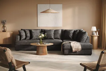 Rossita 4-seters Høyrevendt L-formet Dyp Sjeselongsofa i Chenille - Svart - Møbler - Sofaer - Sofaer med sjeselong - 4 seters sofa med divan