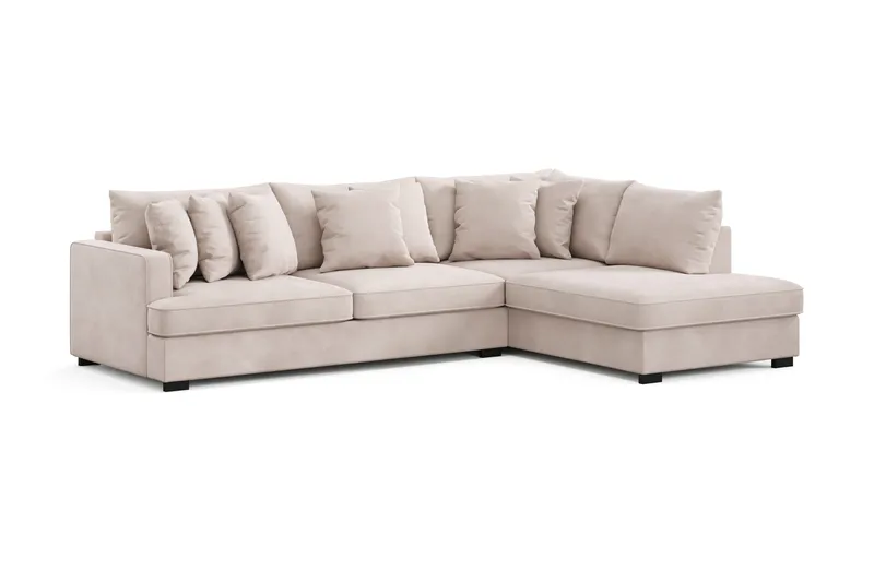 Rossita 4-seters Høyrevendt L-formet Dyp Sjeselongsofa i Fløyel - Beige - Møbler - Sofaer - Sofaer med sjeselong - 4 seters sofa med divan