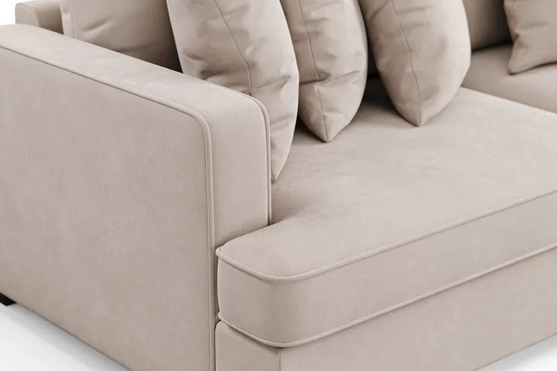 Rossita 4-seters Høyrevendt L-formet Dyp Sjeselongsofa i Fløyel - Beige - Møbler - Sofaer - Sofaer med sjeselong - 4 seters sofa med divan