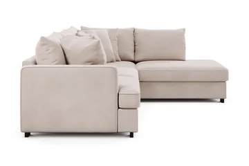 Rossita 4-seters Høyrevendt L-formet Dyp Sjeselongsofa i Fløyel - Beige - Møbler - Sofaer - Sofaer med sjeselong - 4 seters sofa med divan