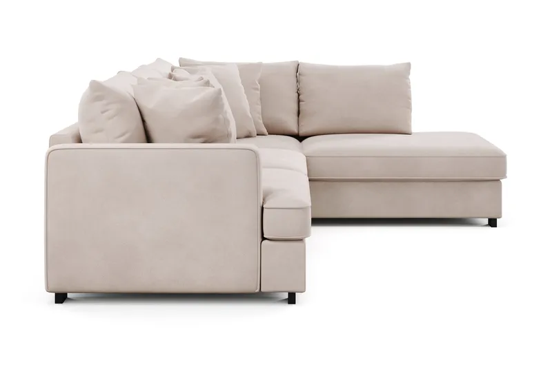 Rossita 4-seters Høyrevendt L-formet Dyp Sjeselongsofa i Fløyel - Beige - Møbler - Sofaer - Sofaer med sjeselong - 4 seters sofa med divan