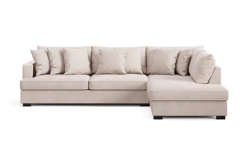 Rossita 4-seters Høyrevendt L-formet Dyp Sjeselongsofa i Fløyel, Beige