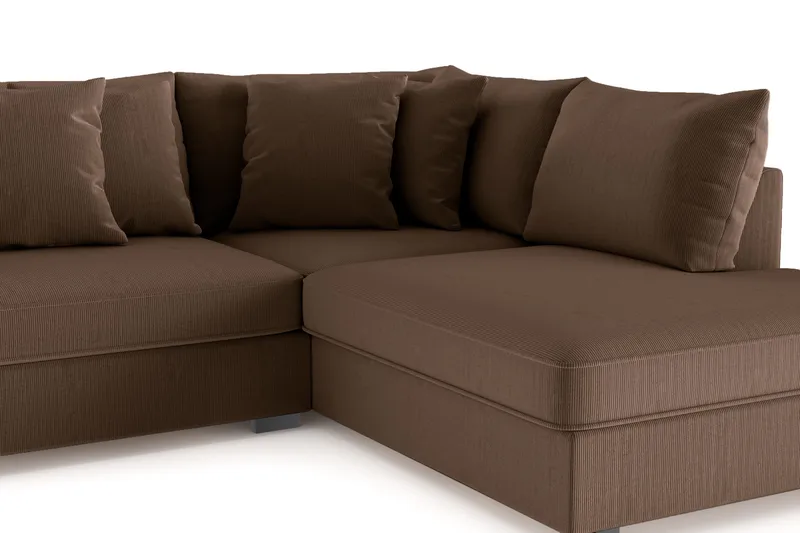 Rossita 4-seters Høyrevendt L-formet Dyp Sjeselongsofa i Kordfløyel - Brun - Møbler - Sofaer - Sofaer med sjeselong - 4 seters sofa med divan