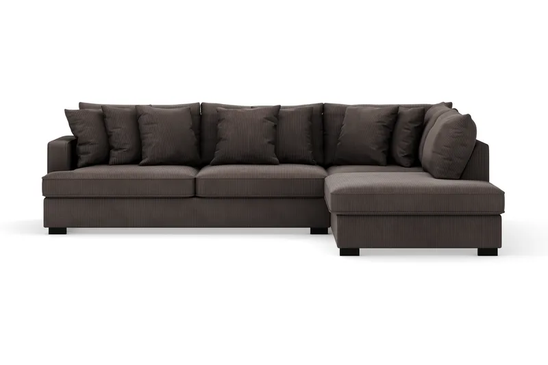 Rossita 4-seters Høyrevendt L-formet Dyp Sjeselongsofa i Kordfløyel, Mørkegrå