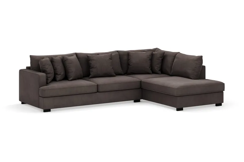 Rossita 4-seters Høyrevendt L-formet Dyp Sjeselongsofa i Kordfløyel - Mørkegrå - Møbler - Sofaer - Sofaer med sjeselong - 4 seters sofa med divan