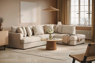Rossita 4-seters Høyrevendt L-formet Dyp Sjeselongsofa i Stoff - Beige - Møbler - Sofaer - Sofaer med sjeselong - 4 seters sofa med divan