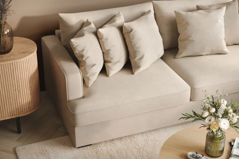 Rossita 4-seters Høyrevendt L-formet Dyp Sjeselongsofa i Stoff - Beige - Møbler - Sofaer - Sofaer med sjeselong - 4 seters sofa med divan