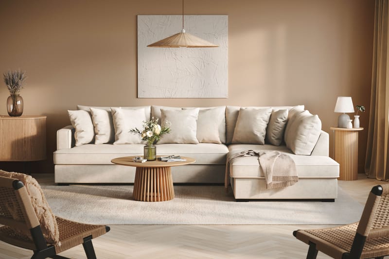 Rossita 4-seters Høyrevendt L-formet Dyp Sjeselongsofa i Stoff - Beige - Møbler - Sofaer - Sofaer med sjeselong - 4 seters sofa med divan