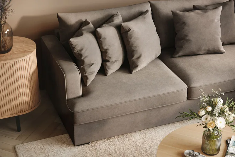 Rossita 4-seters Høyrevendt L-formet Dyp Sjeselongsofa i Stoff - Brun - Møbler - Sofaer - Sofaer med sjeselong - 4 seters sofa med divan